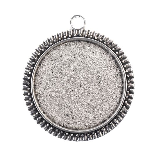 John Bead 32mm Antique Silver Round Pendant Frames, 3ct.